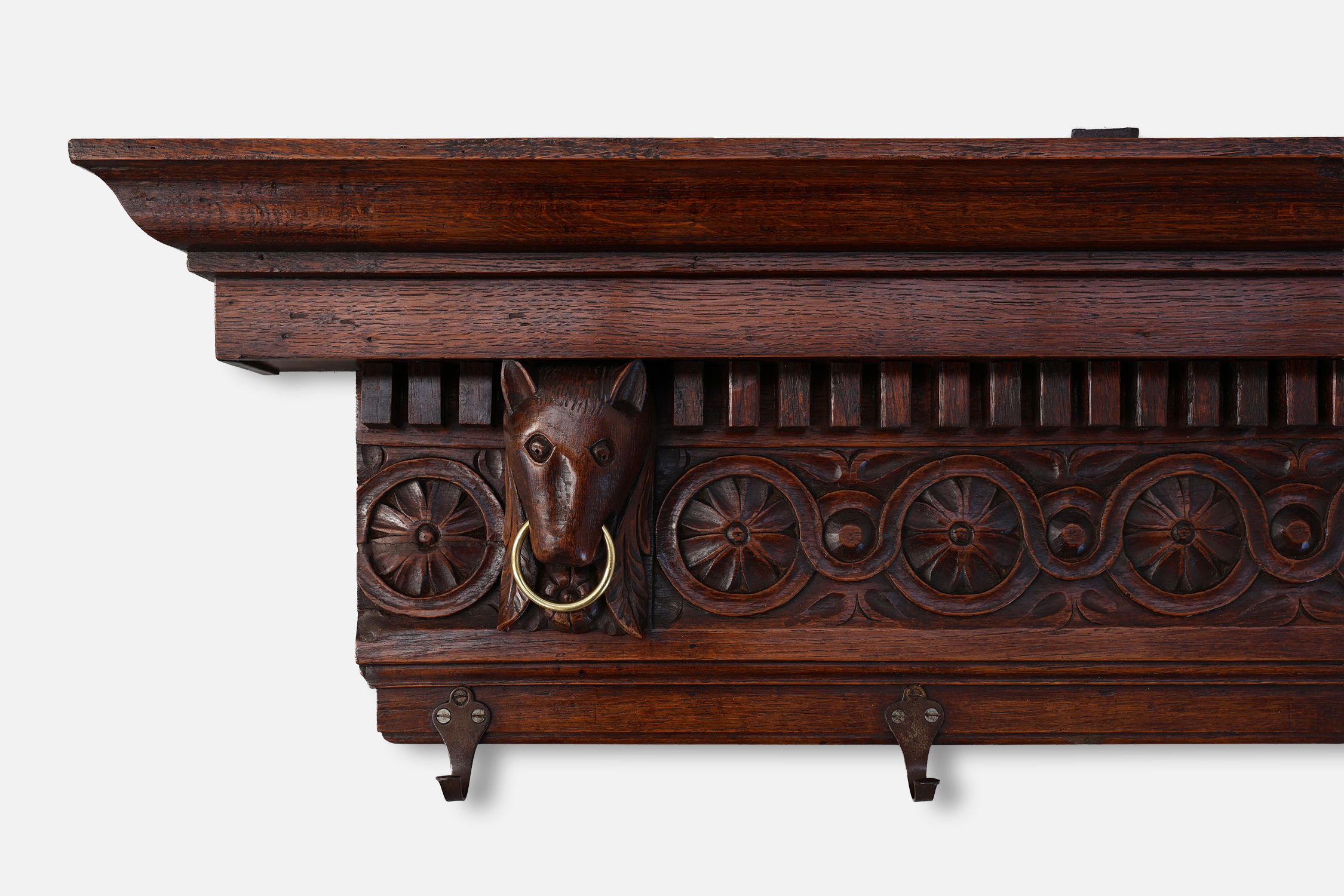 Large 18th Century Gothic solid oak hand carved coat rack, France thumbnail
